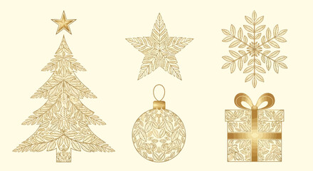 Gold Leaf Minimal Christmas Icon Set