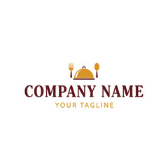 Elegant Restaurant Logo Featuring a Golden Cloche and Cutlery Design.