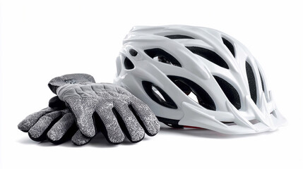 White helmet and gloves ready for cycling adventure