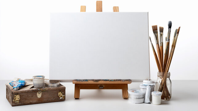 Empty canvas and art supplies ready for creative expression - Powered by Adobe