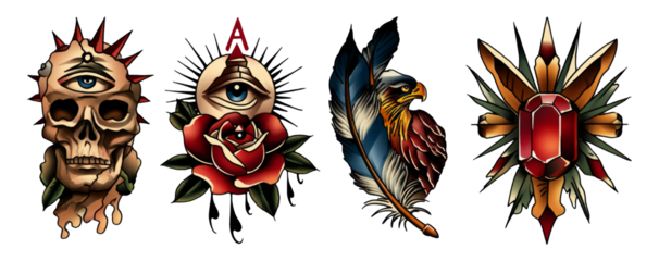 Four Traditional American Art Pieces Featuring Ancient Oracle and Nature Elements