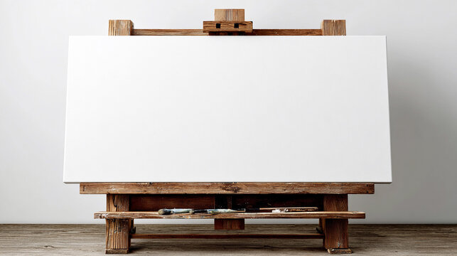 Blank canvas on wooden easel, ready for painting in studio space - Powered by Adobe