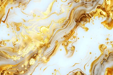 Luxurious gold and white marble texture with flowing veins and swirls, creating an elegant abstract background for luxury design projects.