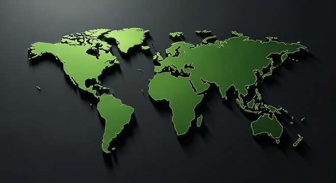 Green World Map Illustration on Dark Background.