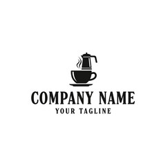 Classic Moka Pot and Coffee Cup Silhouette Logo Design.