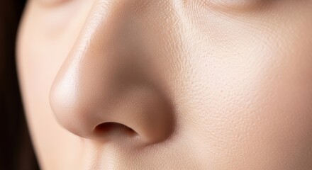 Extreme closeup shot captures the fine texture and contours of human facial skin near the nose