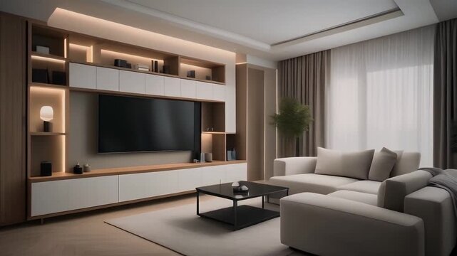 Modern Living Room with Entertainment Unit and Sofa.