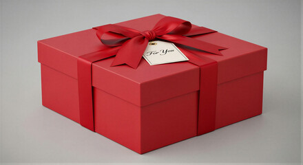 Red gift box with ribbon bow isolated for Valentine's Day sale and holiday surprise