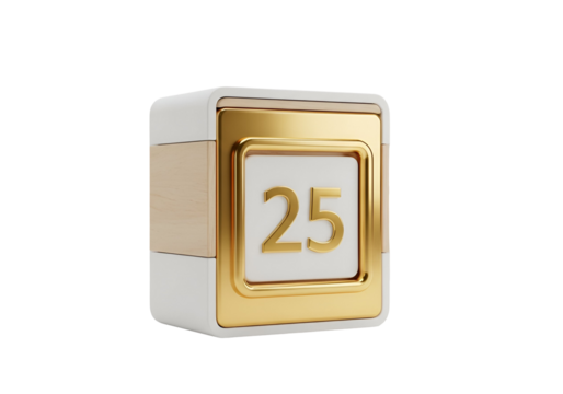 Golden calendar block with number 25