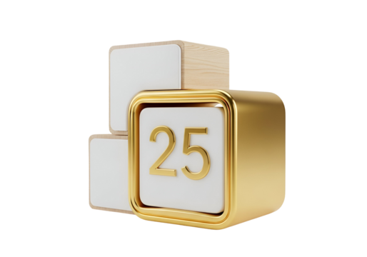 Golden calendar block with number 25