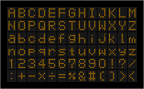 電光掲示板のようなデジタルドットマトリックス英数字フォントセット