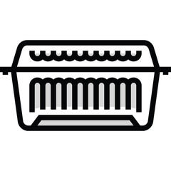 Simple Linear Icon Of A Transparent Takeout Food Container With A Clear Lid And Ventilated Sides On A White Background