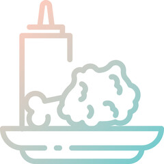Simple Linear Icon of Fried Chicken Piece and Sauce Bottle on a Plate with Transparent Background and Subtle Gradient Shading