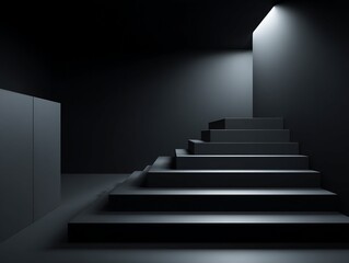 Obraz premium Abstract Gray Staircase Leading to Bright Light in Dark Room Interior