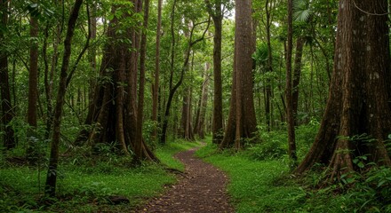 Fototapeta premium Lush Green Forest Path with Towering Trees