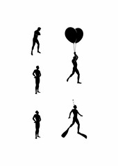 Silhouette figures in various poses against a white background, conceptual design
