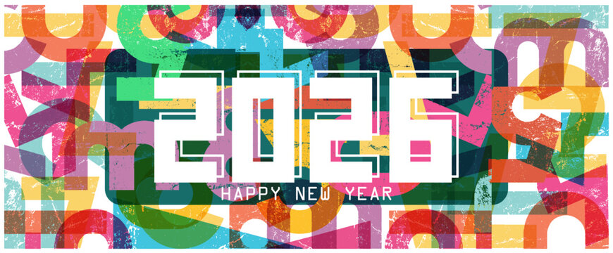 happy new year 2026 text design with modern calligraphy and abstract artistic colorful background style. Creative Greeting card banner for 2026 art graffiti background. Vector illustration. - Powered by Adobe
