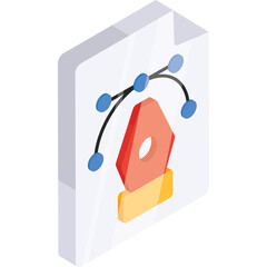 Vector Graphic Icon Representing Pen Tool and Bezier Curve with Nodes on Transparent Background