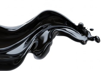 A smooth and flowing wave of glossy black liquid paint gracefully spills across a white background. creating an artistic effect. ideal for use in design or creative projects