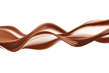 A smooth. flowing wave of rich chocolate sauce gracefully undulating against a clean white background. ideal for culinary presentations or dessert-related advertising