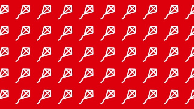 Repeating pattern of white kite icons on red backdrop. Ideal for summer promotional materials, textiles, and outdoorthemed designs.
