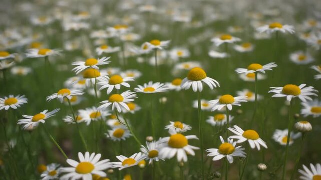 Wild field of yellow and white daises, mp4 video. AI