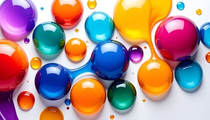 Glossy, vibrant spheres in various colors interconnected and scattered on a white background