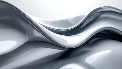 Glossy, flowing silver abstract design with curved shapes and light reflections