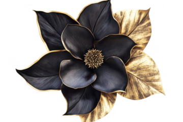 A stunning black and gold magnolia flower design. intricate petal details and rich textures. set against a soft neutral background. ideal for elegant decor or artistic projects