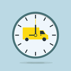 Delivery Truck Inside Clock Face Demonstrating Time Sensitive Shipping