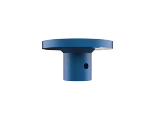 High Resolution 3D Render of Deep Blue Industrial Flange Hub: Isolated Precision Machined Metallic Component with Four Bolt Holes for Heavy Machinery, Engineering, and CAD Design on Transparent PNG.
