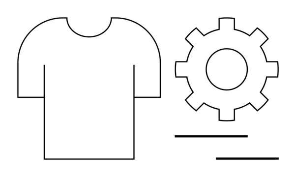 T-shirt outline with gear, suggesting production, creativity, and customization. Ideal for fashion, manufacturing, creativity, workflow efficiency branding innovation themes. Simple flat metaphor
