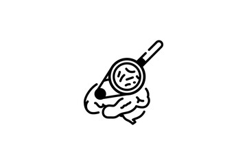 Brain cancer, malignant tumor, oncology detection icon template design. black line style on white background.