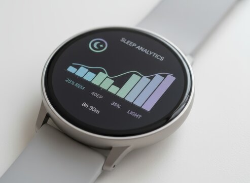 Smartwatch displaying sleep analytics data and health tracking