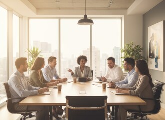 Diverse business team collaborating during a corporate meeting
