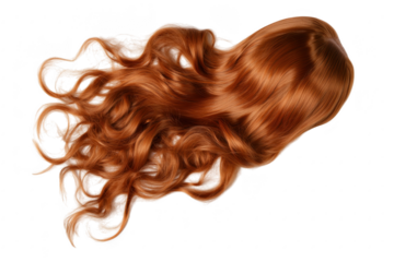 A vibrant. flowing long red wig with luscious curls displayed against a clean white background. perfect for fashion shoots or costume design