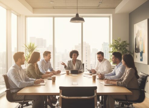 Diverse business team collaborating during a corporate meeting