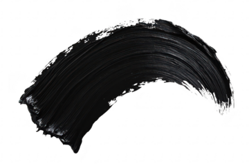 A sweeping brush stroke of glossy black paint on a clean white background. the texture and flow of the paint. ideal for artistic or design projects