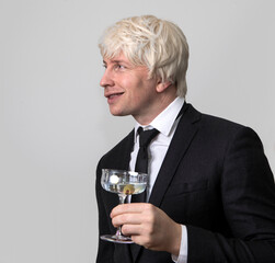 businessman with champagne. Christmas holidays, celebration and party concept. Celebration. Photo. 
