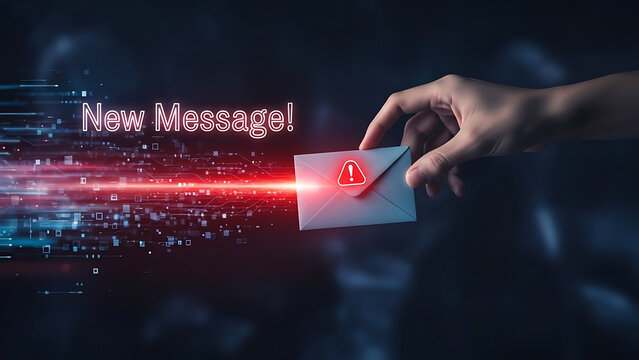 Urgent new message notification with attention grabbing visuals for immediate action, perfect for digital marketing and cybersecurity awareness campaigns - Powered by Adobe