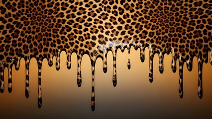 Leopard Print Drips Golden Liquid Abstract Background.