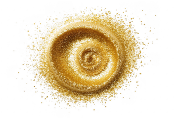 A close-up view of a swirling pattern created with golden glitter on a white background. the texture and shine. perfect for festive decorations or creative projects