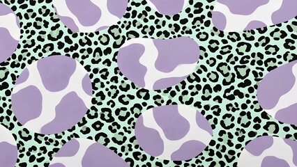 Abstract Animal Print Fusion with Purple Cow Spots and Green Leopard.