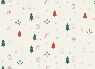 Christmas pattern featuring festive trees, gifts, and holly