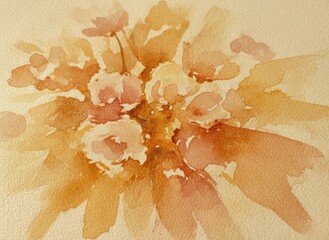 Abstract watercolor flowers painting using warm colors