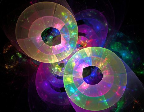 Abstract fractal rings in vibrant colors - Powered by Adobe