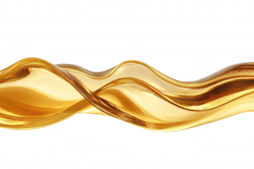 A smooth. flowing ribbon of golden liquid gracefully twists and turns. creating an elegant visual effect against a clean white background. ideal for abstract art or design projects