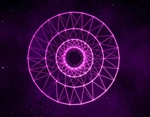 Cosmic, magenta, geometric, concentric circles, glowing lines, space-like