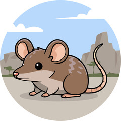 Cute Kilimanjaro Shrew Standing With Mountain Background - Animal Character Illustration on Round Background