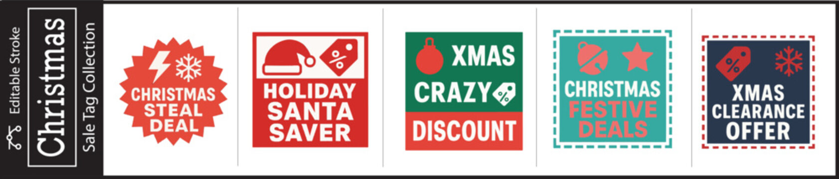 Limited-Time Christmas Sale Tag Collection to Drive Holiday Sales with Eye-Catching Steal Deals and Crazy Discounts, Perfect for Festive Promotions